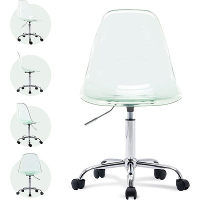 Chaise de bureau pivotante en acrylique à hauteur réglable sans accoudoirs