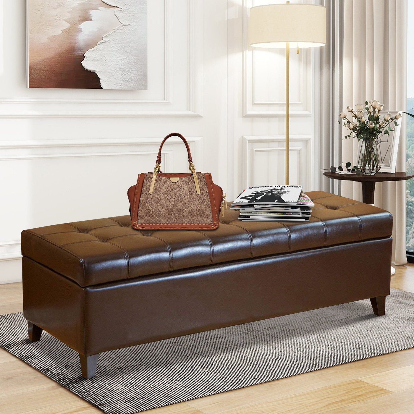 Banc ottoman de rangement en cuir reconstitué Adeco 50