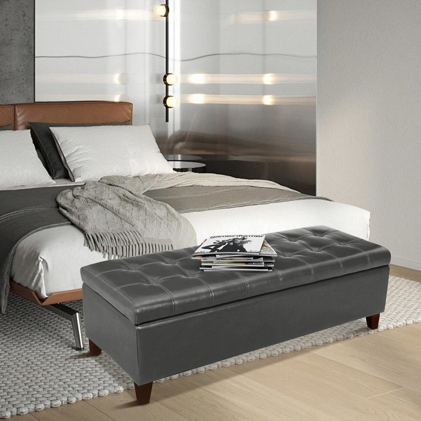 Banc ottoman de rangement en cuir reconstitué Adeco 50