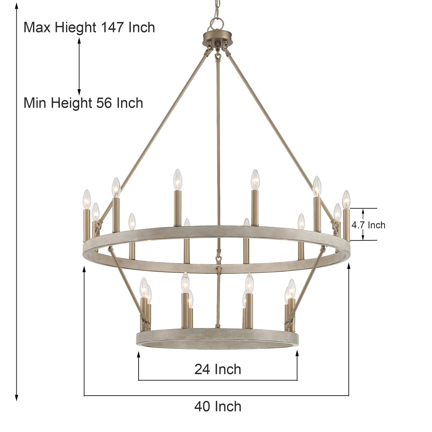 Lustre rond en forme de roue de chariot de style ferme moderne Acroma à 20 lumières de 40 po avec UL