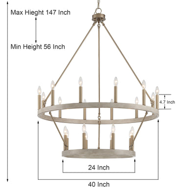 Lustre rond en forme de roue de chariot de style ferme moderne Acroma à 20 lumières de 40 po avec UL