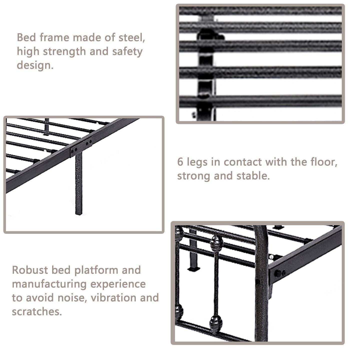 Cadre de lit plateforme en métal vintage simple Alazyhome, montage facile