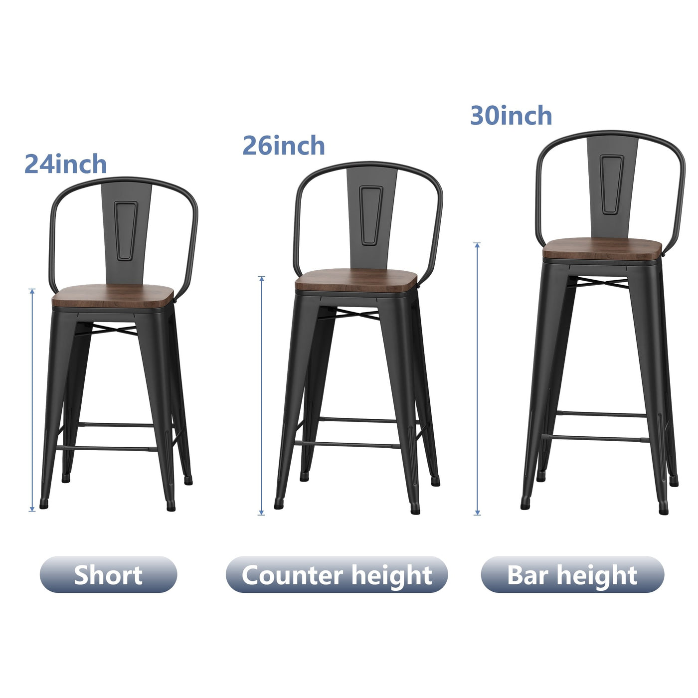 Tabourets de bar de ferme Andeworld, ensemble de 4 tabourets de bar à hauteur de comptoir - Ensemble de 4