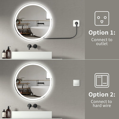 Miroir de courtoisie rond sans cadre, antibuée, éclairé par LED et à intensité variable
