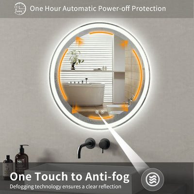 Miroir de courtoisie rond sans cadre, antibuée, éclairé par LED et à intensité variable