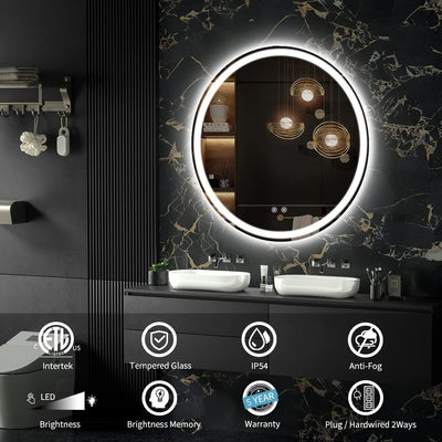 Miroir de courtoisie rond sans cadre, antibuée, éclairé par LED et à intensité variable