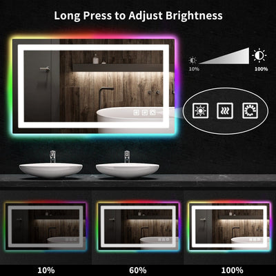 Miroir de salle de bain antibuée rétroéclairé RVB et à éclairage frontal LED