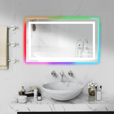 Miroir de salle de bain antibuée rétroéclairé RVB et à éclairage frontal LED