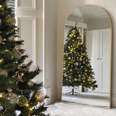 Miroir de sol en bois arqué pleine longueur, miroir mural