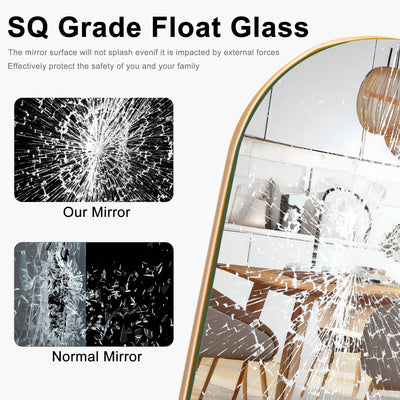 Miroir de sol en bois arqué pleine longueur, miroir mural