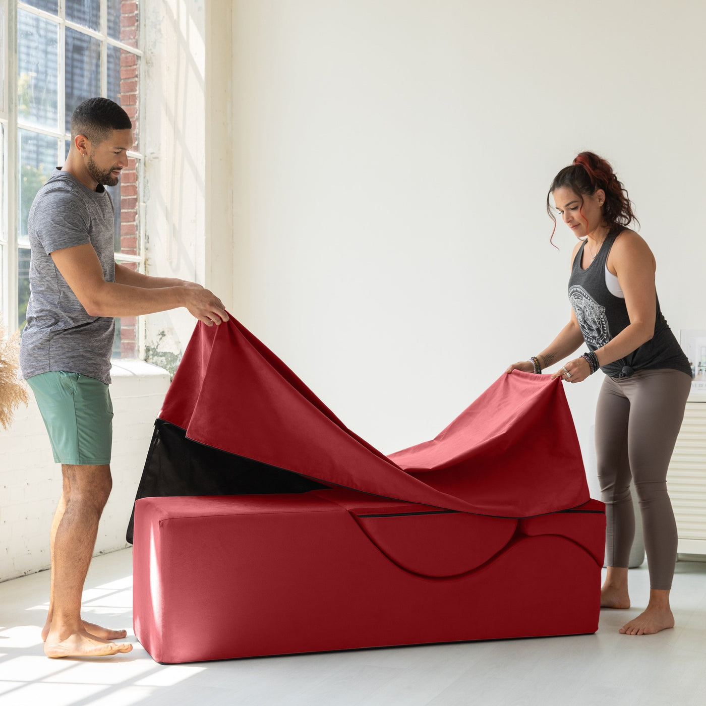 Chaise longue convertible Avana Kami / Yoga et massage - Ottomane 2 en 1 avec fauteuil de yoga pliable dissimulé, microvelours - N/A