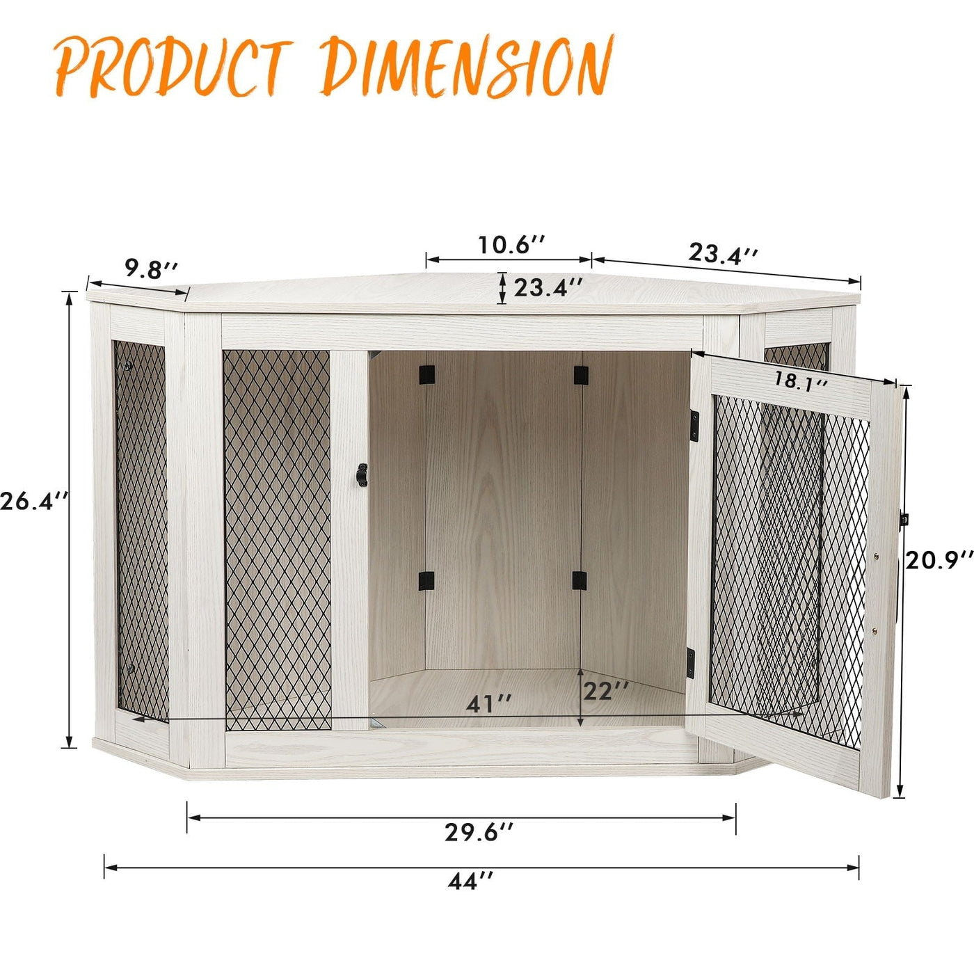 Niche d'angle pour chien Bossin, niche en bois de 44/52 pouces avec filet, niche décorative en bois pour chien, idéale pour l'intérieur