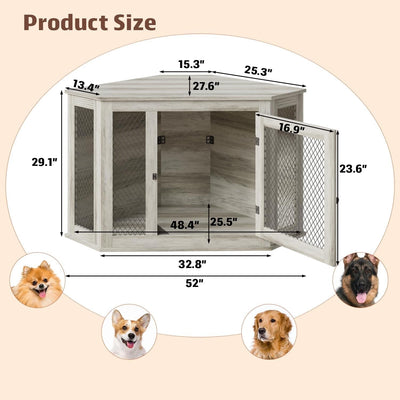 Niche d'angle pour chien Bossin, niche en bois de 44/52 pouces avec filet, niche décorative en bois pour chien, idéale pour l'intérieur