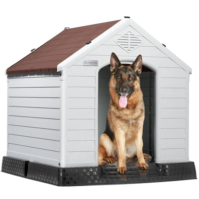 Niche en plastique Bossin pour chiens de petite et grande taille, niche isolée pour l'intérieur et l'extérieur, abri pour chiots avec plancher surélevé