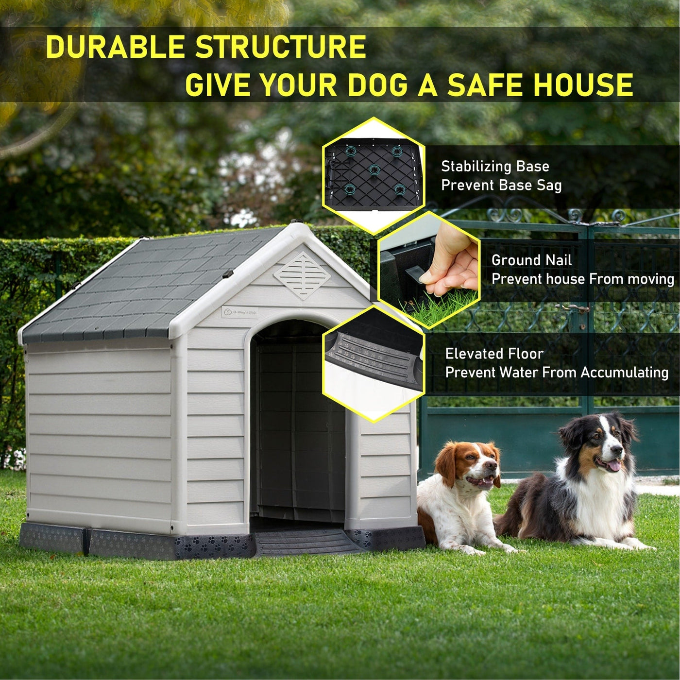 Niche en plastique Bossin pour chiens de petite et grande taille, niche isolée pour l'intérieur et l'extérieur, abri pour chiots avec plancher surélevé