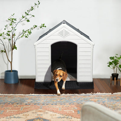 Niche en plastique Bossin pour chiens de petite et grande taille, niche isolée pour l'intérieur et l'extérieur, abri pour chiots avec plancher surélevé