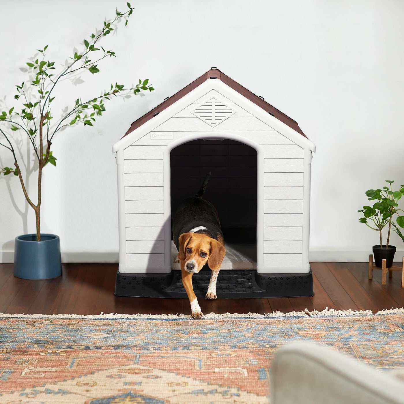 Niche en plastique Bossin pour chiens de petite et grande taille, niche isolée pour l'intérieur et l'extérieur, abri pour chiots avec plancher surélevé