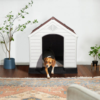 Niche en plastique Bossin pour chiens de petite et grande taille, niche isolée pour l'intérieur et l'extérieur, abri pour chiots avec plancher surélevé