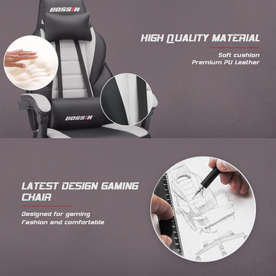 Chaise de jeu de style course BOSSIN, chaise de jeu grande et grande de 300 lb, chaise d'ordinateur à dossier haut