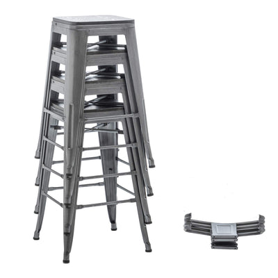 Lot de 4 tabourets de bar industriels en métal avec dossier et assise en bois