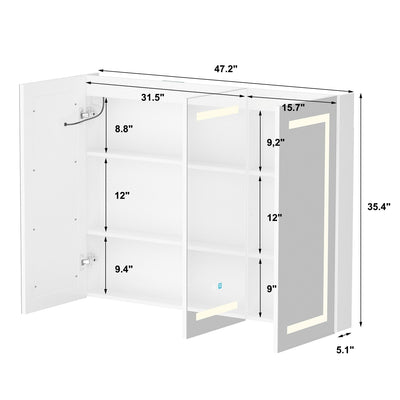 Armoire à pharmacie de salle de bain avec miroir LED antibuée 6 000 K, armoire murale blanche