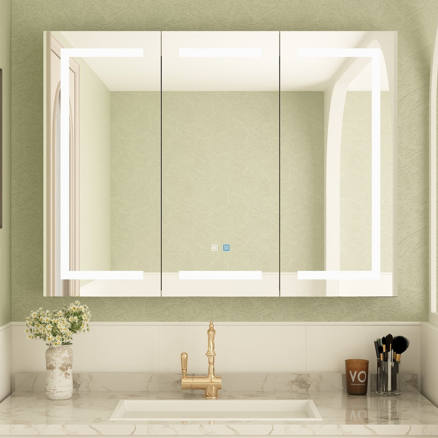 Armoire à pharmacie de salle de bain avec miroir LED antibuée 6 000 K, armoire murale blanche