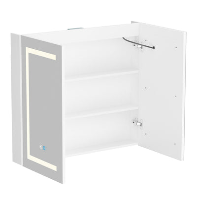 Armoire à pharmacie de salle de bain avec miroir LED antibuée 6 000 K, armoire murale blanche