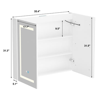 Armoire à pharmacie de salle de bain avec miroir LED antibuée 6 000 K, armoire murale blanche