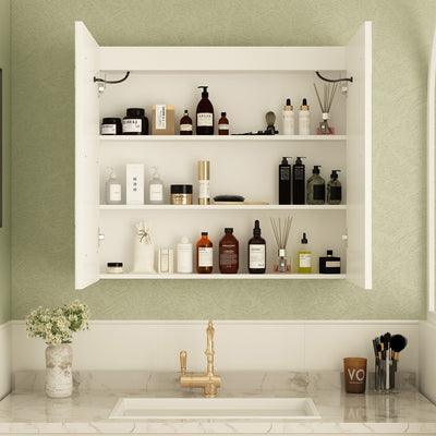 Armoire à pharmacie de salle de bain avec miroir LED antibuée 6 000 K, armoire murale blanche