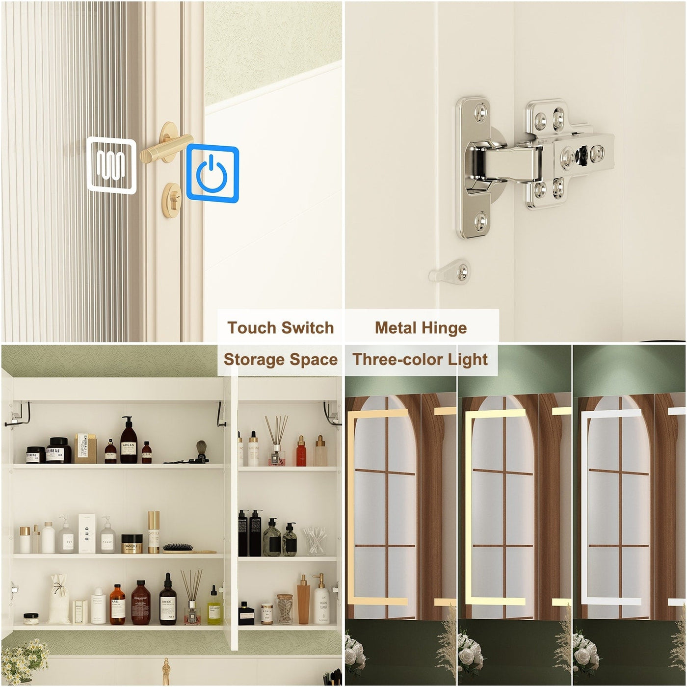 Armoire à pharmacie de salle de bain avec miroir LED antibuée 6 000 K, armoire murale blanche