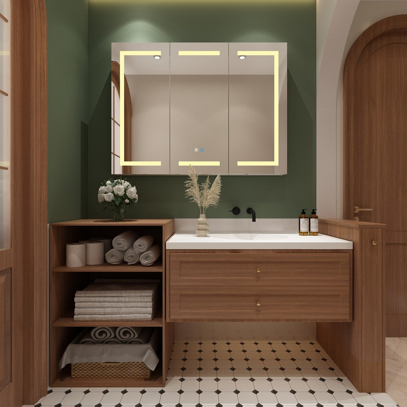 Armoire à pharmacie de salle de bain avec miroir LED antibuée 6 000 K, armoire murale blanche