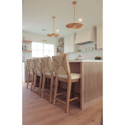 Tabouret de bar Beacon Bohemian Boucle, chaise de comptoir rembourrée avec cadre en bois massif et dossier en jonc de mer tressé