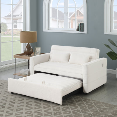 Canapé-lit convertible Boucle beige 55,12 pouces avec dossier réglable et 2 coussins de taille pour le salon