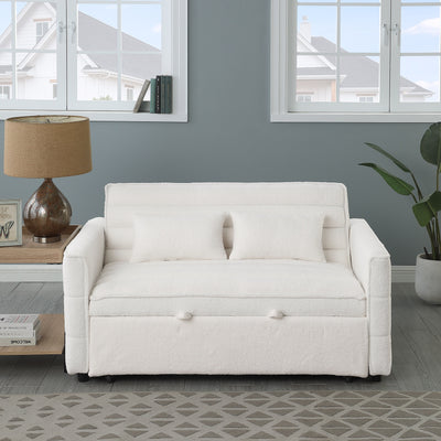 Canapé-lit convertible Boucle beige 55,12 pouces avec dossier réglable et 2 coussins de taille pour le salon