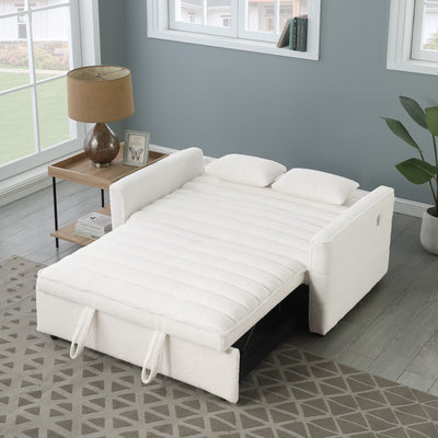 Canapé-lit convertible Boucle beige 55,12 pouces avec dossier réglable et 2 coussins de taille pour le salon