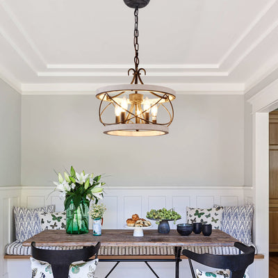 Lustre cage rustique en bois Bella Depot à 5 lumières, éclairage à intensité variable, suspension réglable de 15,7 pouces pour îlot de cuisine