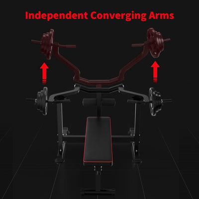 Machine de développé couché Zenova avec bras convergents indépendants et support d'haltères