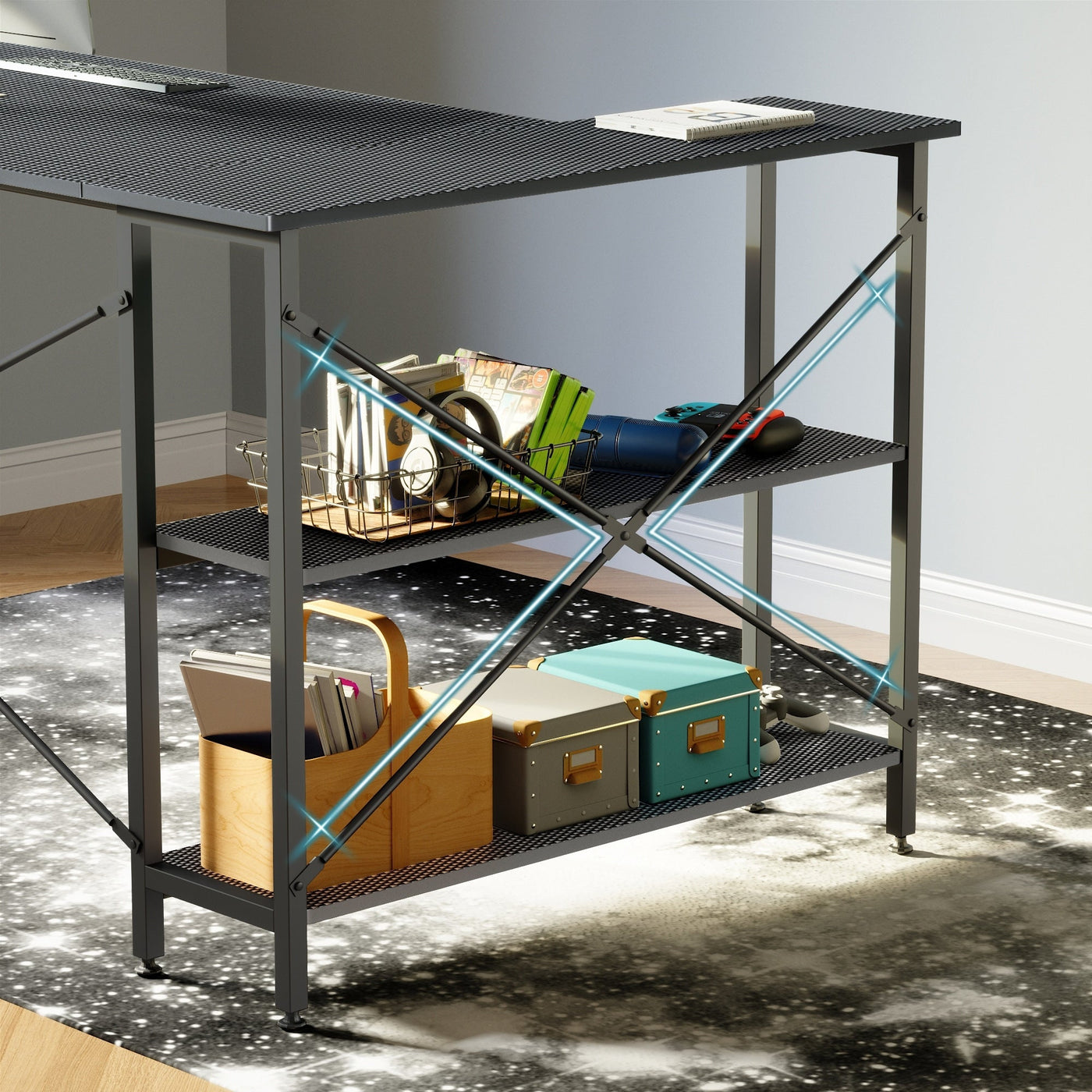 Petit bureau en L avec étagères de rangement Bureau d'ordinateur d'angle