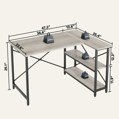 Petit bureau en L avec étagères de rangement Bureau d'ordinateur d'angle