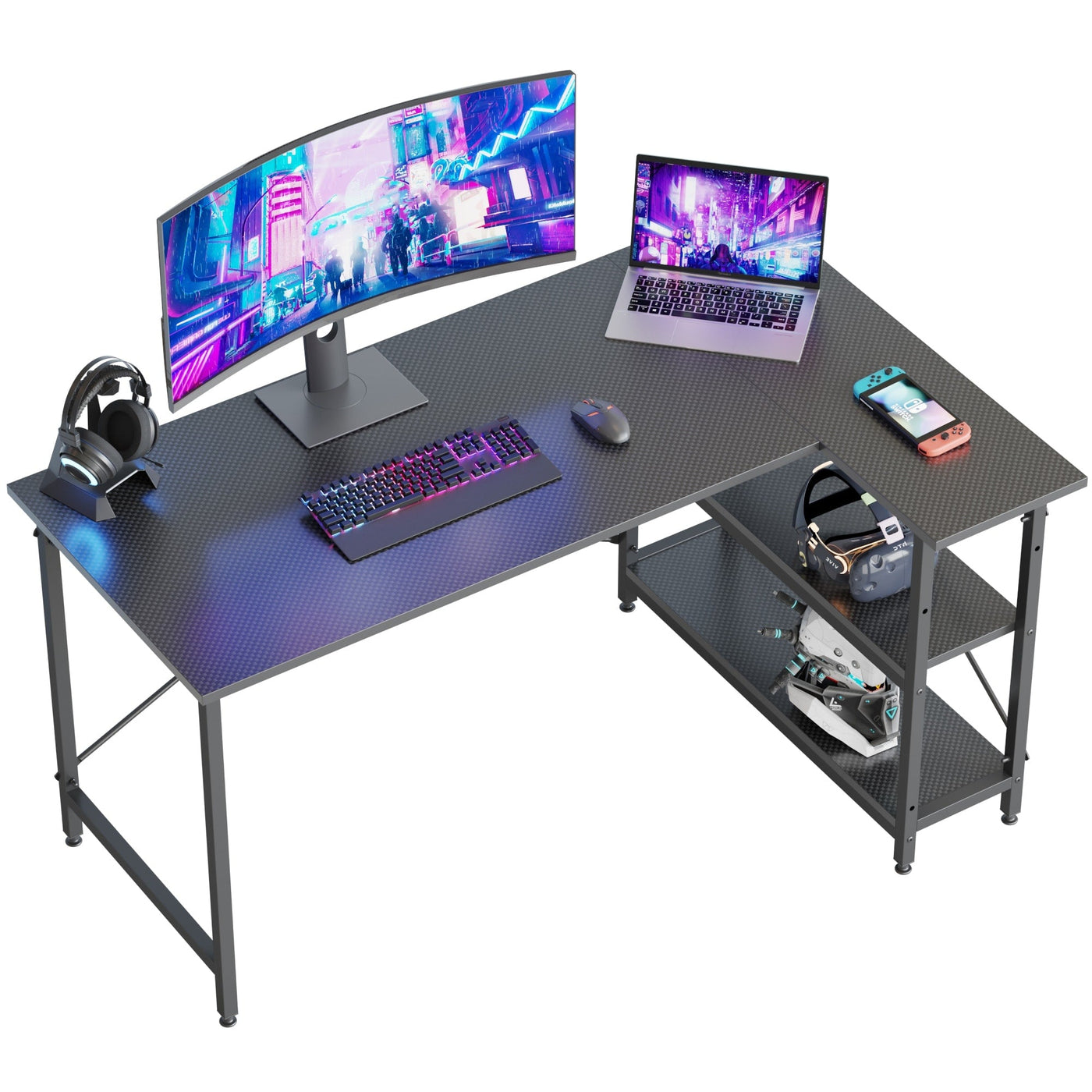 Petit bureau en L avec étagères de rangement Bureau d'ordinateur d'angle