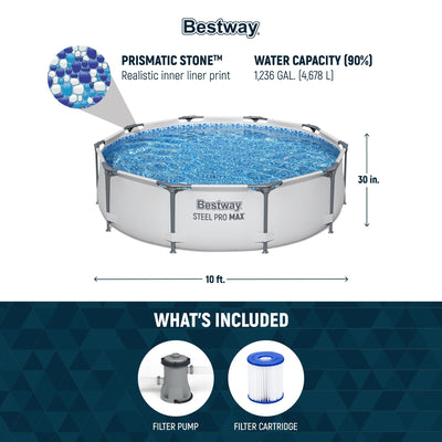 Piscine extérieure hors sol ronde Bestway Steel Pro MAX 10'x30 avec pompe - 10 pi x 30 po