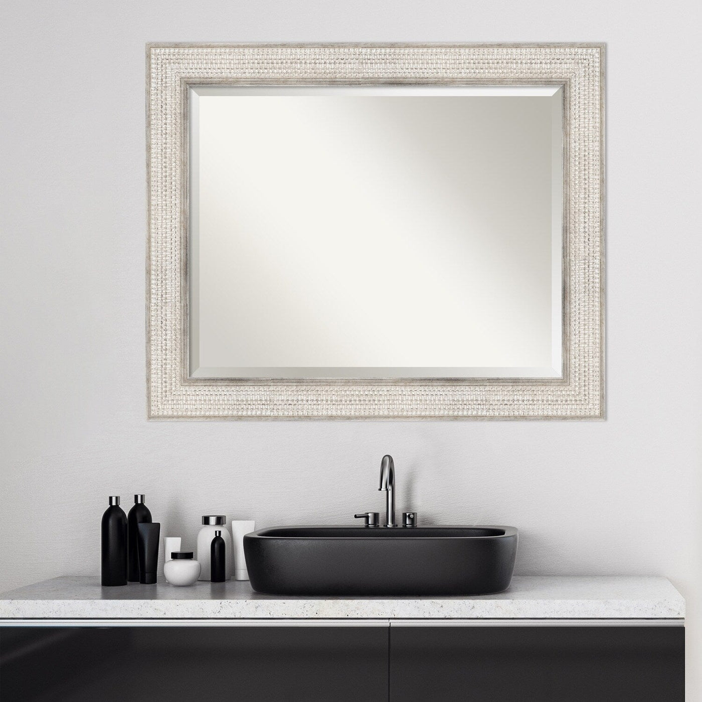 Miroir mural de salle de bain en bois biseauté - Cadre argenté Treillis - Argent Treillis