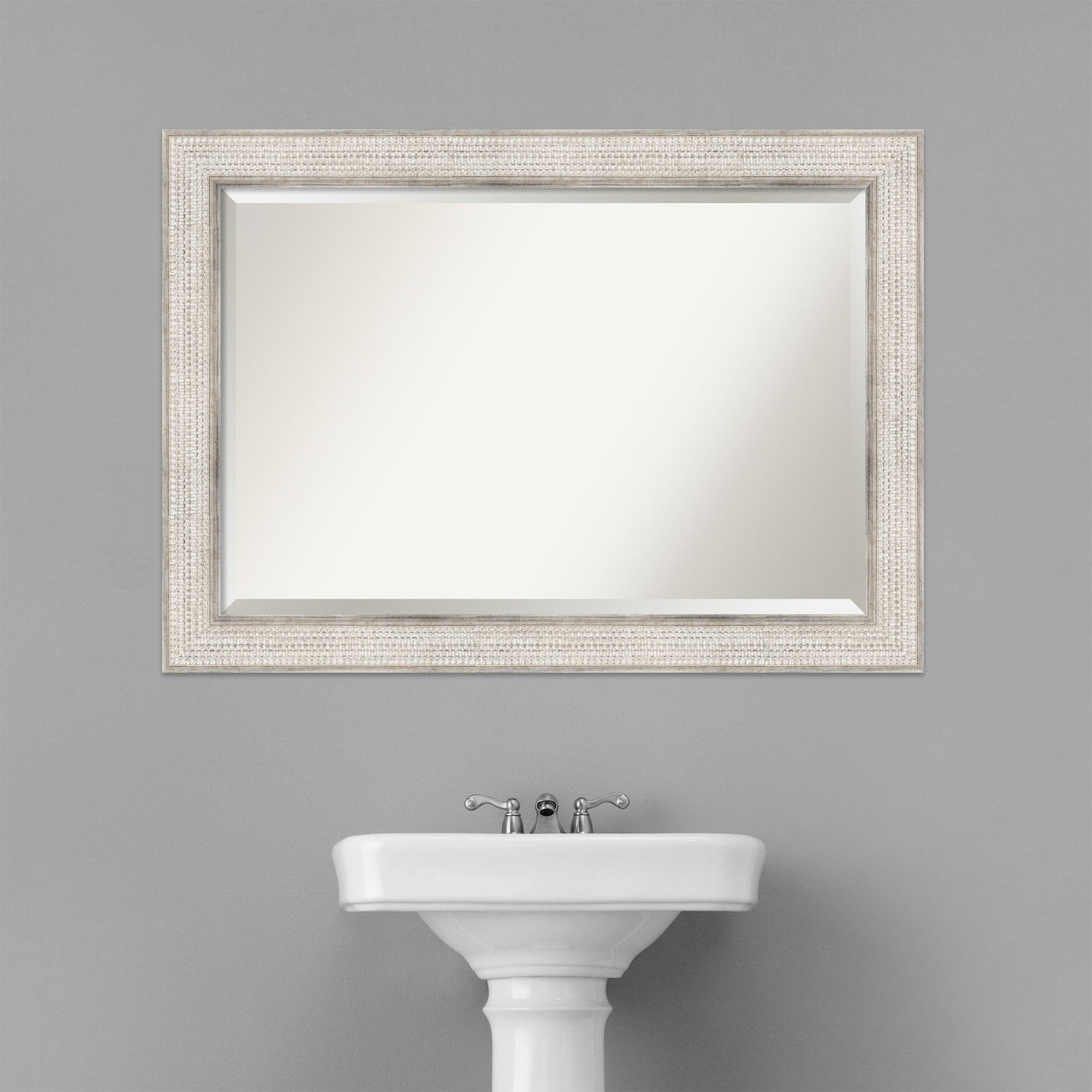 Miroir mural de salle de bain en bois biseauté - Cadre argenté Treillis - Argent Treillis