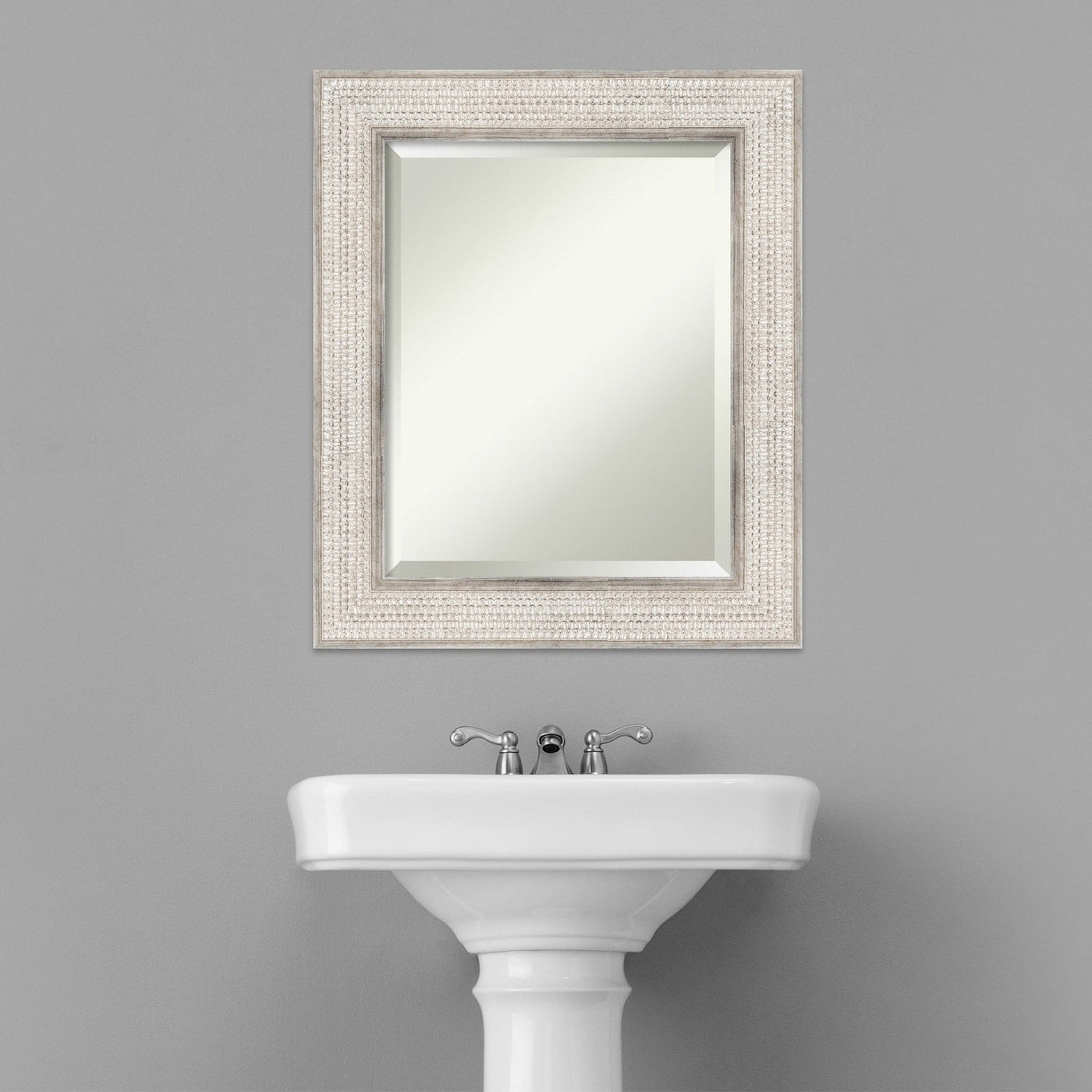 Miroir mural de salle de bain en bois biseauté - Cadre argenté Treillis - Argent Treillis