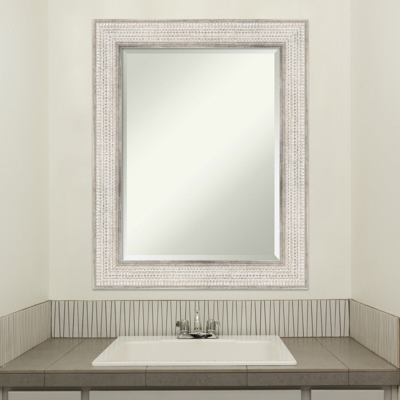 Miroir mural de salle de bain en bois biseauté - Cadre argenté Treillis - Argent Treillis