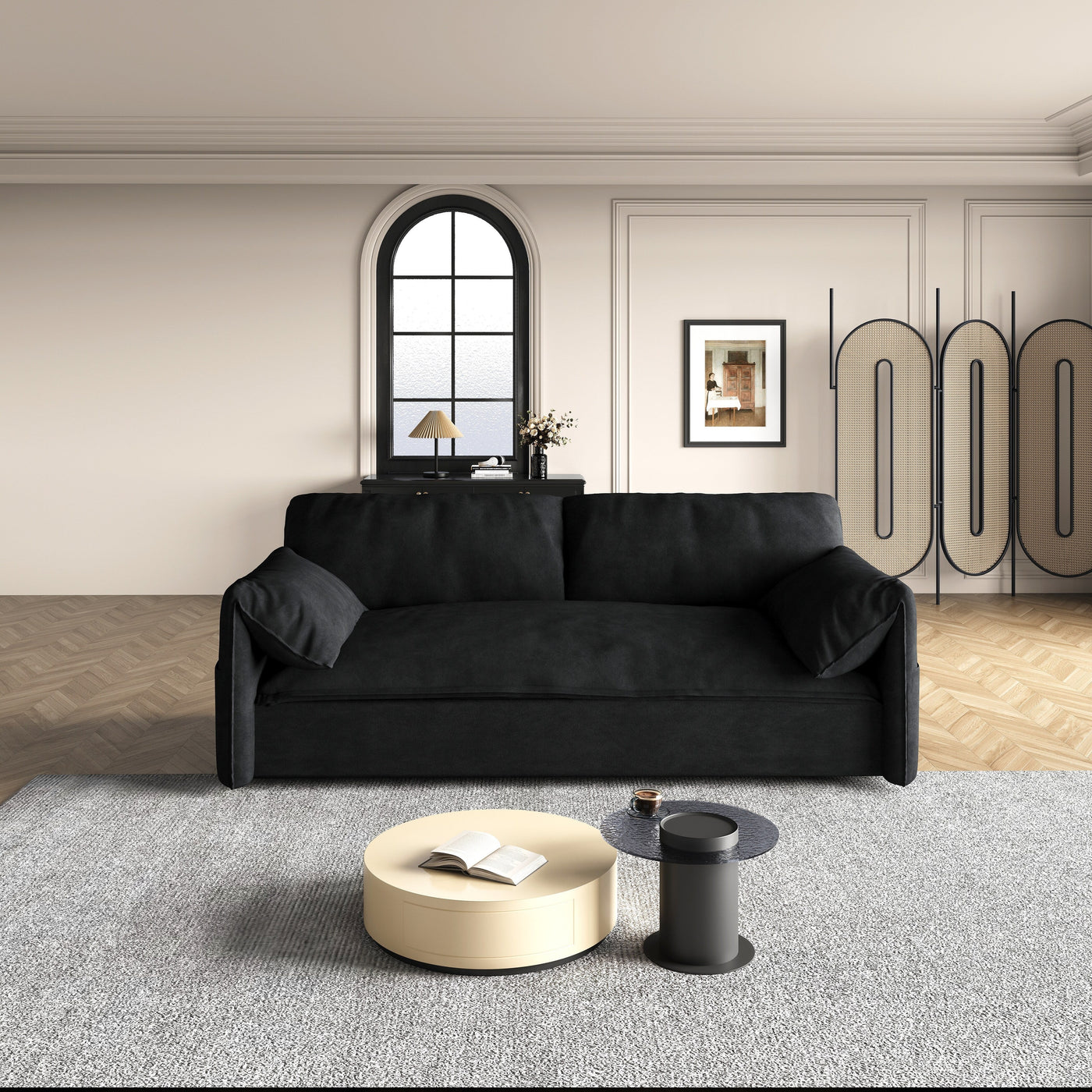 Canapé-lit gigogne 3-en-1 en velours noir 63,8 avec rangement latéral pour le salon