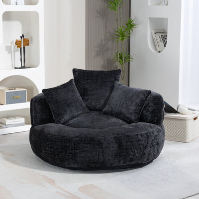 Pouf simple surdimensionné en chenille noir de 42,52 pouces avec trois oreillers pour chambre à coucher