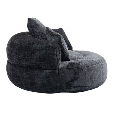 Pouf simple surdimensionné en chenille noir de 42,52 pouces avec trois oreillers pour chambre à coucher