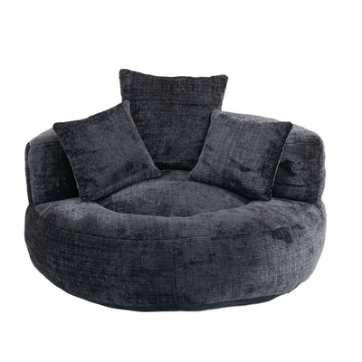 Pouf simple surdimensionné en chenille noir de 42,52 pouces avec trois oreillers pour chambre à coucher