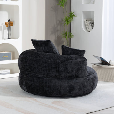 Pouf simple surdimensionné en chenille noir de 42,52 pouces avec trois oreillers pour chambre à coucher